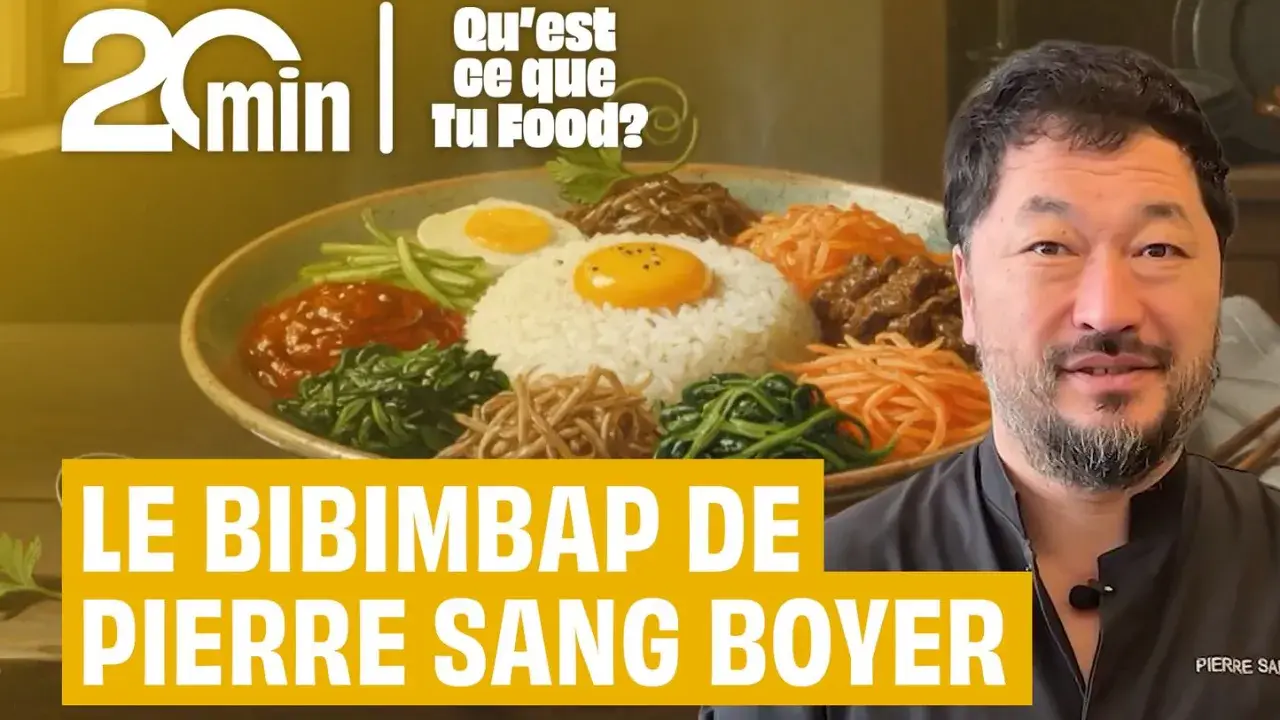 Le bibimbap de Pierre Sang Boyer, un plat coréen coloré avec riz, légumes et œuf.