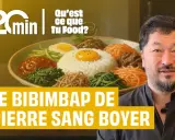 Le bibimbap de Pierre Sang Boyer, un plat coréen coloré avec riz, légumes et œuf.