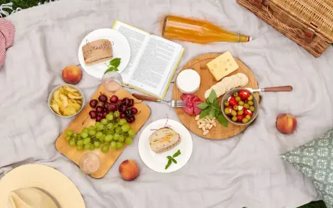Un plateau de fromages, fruits, sandwichs et chips : voilà quoi prendre pour un picnic parfait.