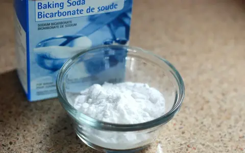 Un bol de bicarbonate de soude à côté de sa boîte. Un ingrédient polyvalent, utile pour le nettoyage et la cuisine, et même pour des expériences scientifiques impliquant de l'aluminium.