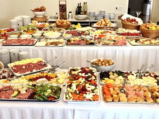Buffet froid impressionnant, idéal pour un prix buffet froid 60 personnes. Charcuteries, fromages, fruits et légumes frais.