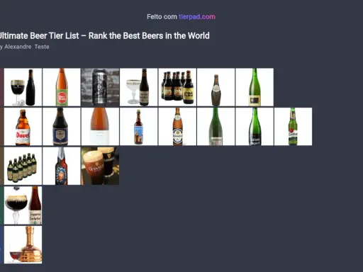 Classement des meilleures bières du monde, de la catégorie S (légendaire) à D. Des bouteilles iconiques comme Duvel, Chimay et Guinness y figurent.