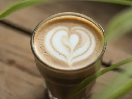 Un latte parfait avec un cœur dessiné dans la mousse. Une invitation à découvrir une recette latte simple et délicieuse.