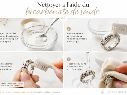 Nettoyage aluminium noirci : étapes pour redonner éclat à vos bijoux en argent avec du bicarbonate de soude.