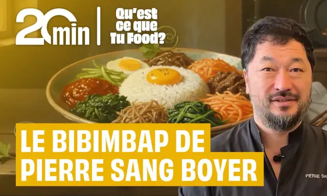 Le bibimbap de Pierre Sang Boyer, un plat coréen coloré avec riz, légumes et œuf.