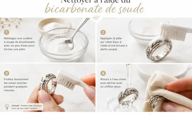 Nettoyage aluminium noirci : étapes pour redonner éclat à vos bijoux en argent avec du bicarbonate de soude.