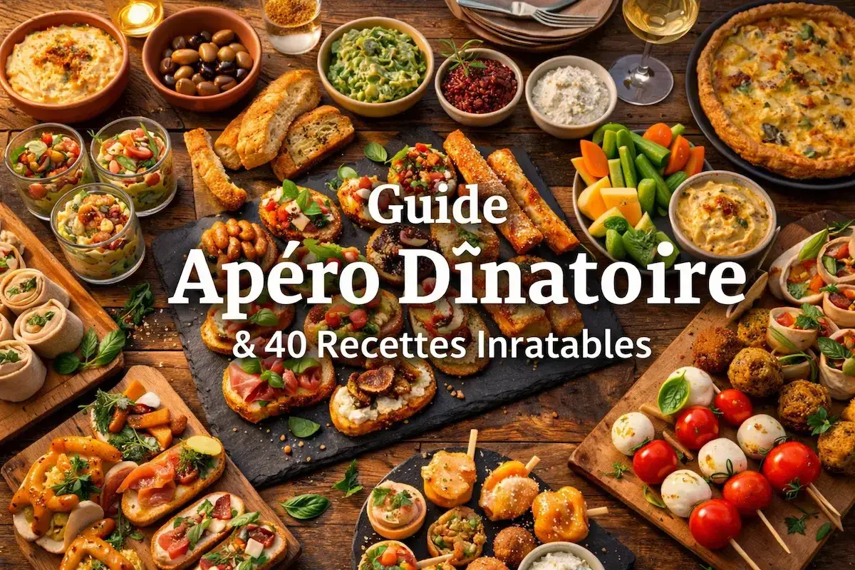 Un festin pour un apéro dinatoire : tartines garnies, brochettes, quiche et dips. Idéal pour un repas convivial.